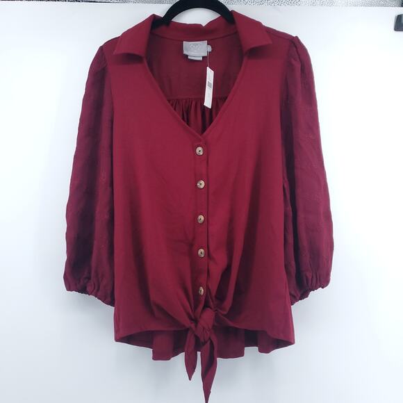 Vanessa Virginia Lenora Vintage Inspired Boho Floral Embroidered Tie Front Top S - Picture 1 of 16